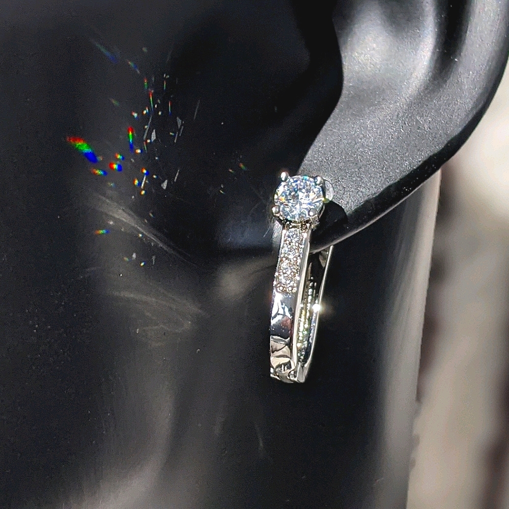 ♠♠️ +Swarovski®Diamonds Huggie Hoop Earrings in Premium White Gold Overlay - Picture 5 of 7